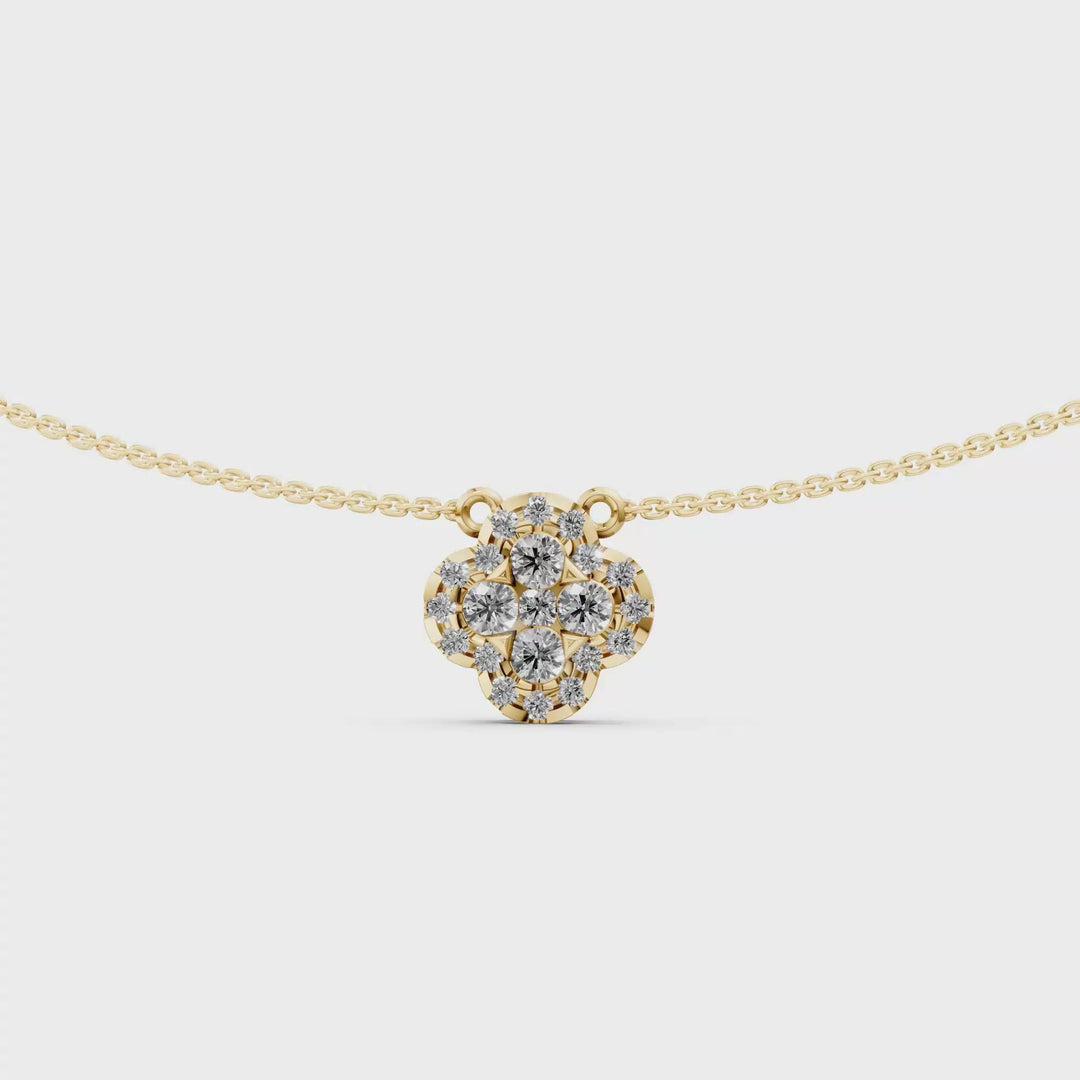 Pave Flower Pendant Ketting - 18K Goud - 0,45 ct
