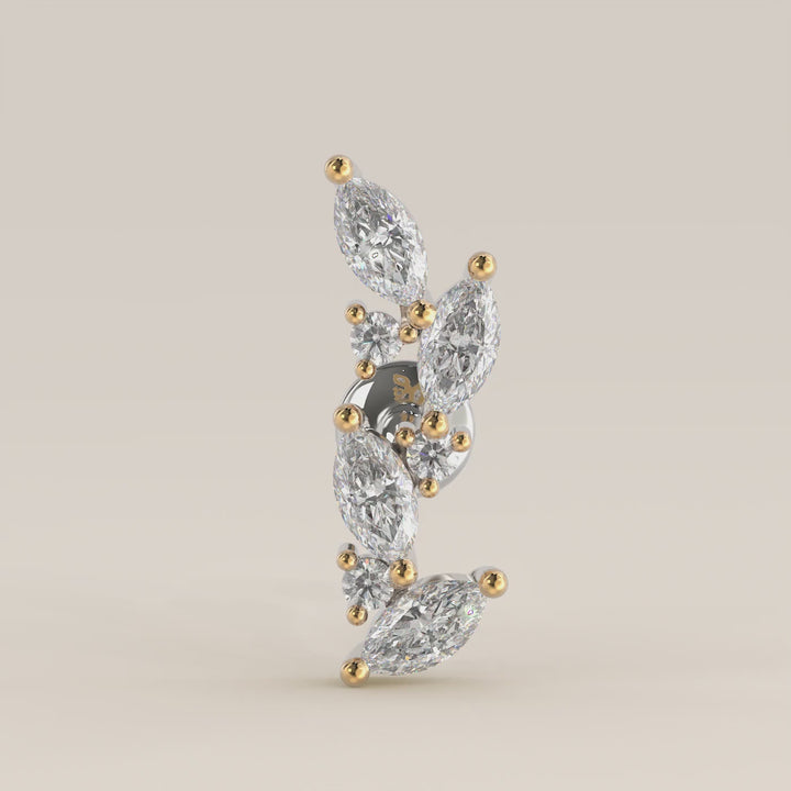 Leaf Marquise Round Cluster Lab Grown Diamond Piercing