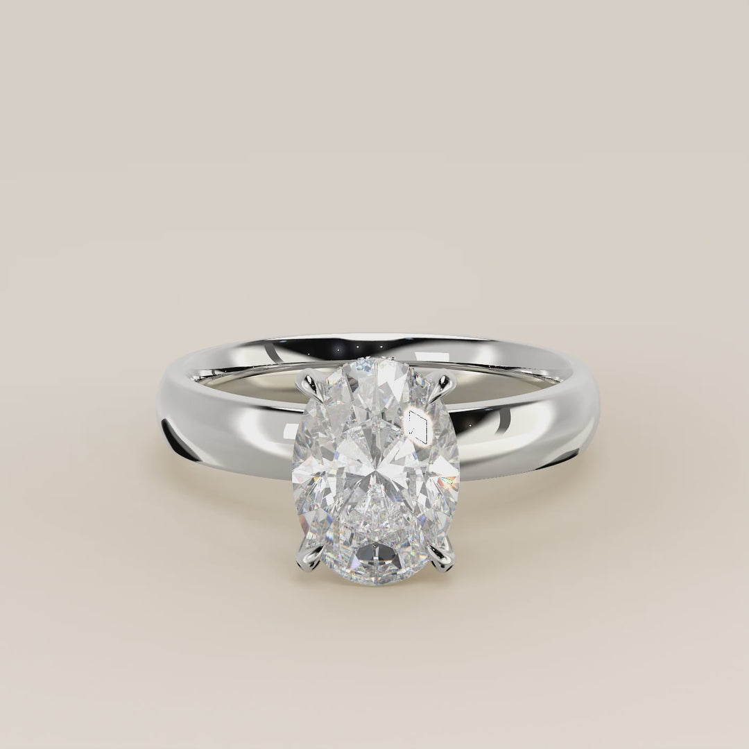Verlovingsring ovaal lab grown diamant met brede band en hidden halo, witgoud