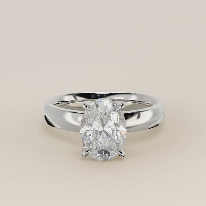 Verlovingsring ovaal lab grown diamant met brede band en hidden halo, witgoud