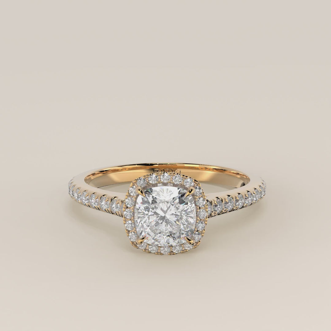 Bague Rosie - Diamants de laboratoire sertis halo coussin et anneau pavé