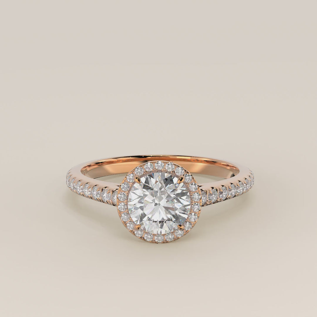 Rosie - Round Halo Lab Grown Diamond Ring with Pave Band