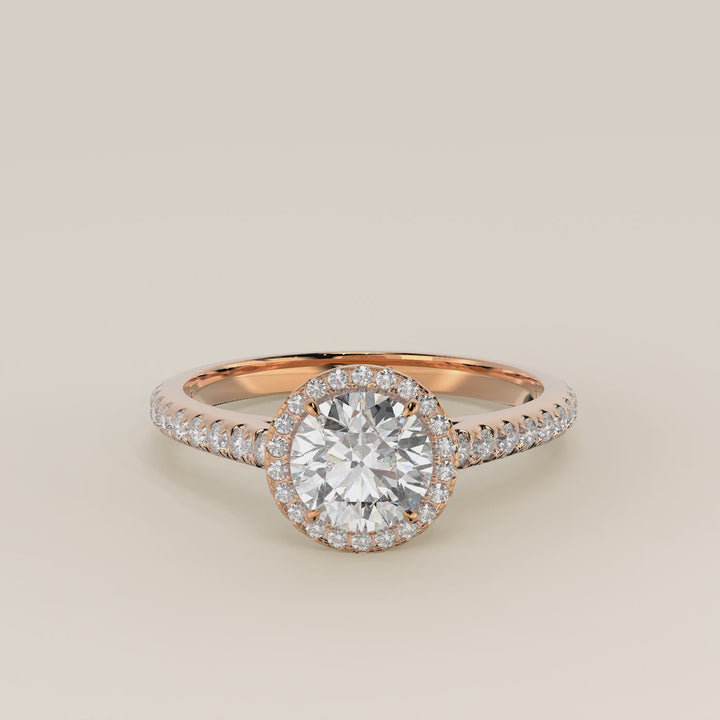 Rosie - Round Halo Lab Grown Diamond Ring with Pave Band