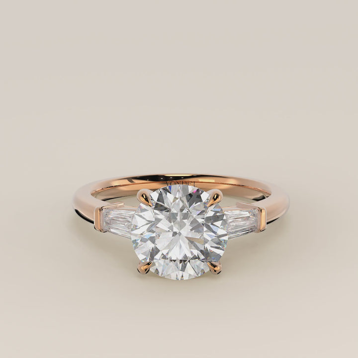 Alessia - Round Baguette Trilogyy Lab Grown Diamond Ring with Pointed Prongs