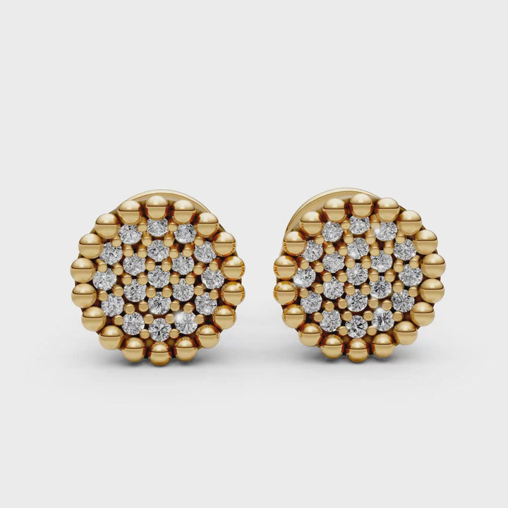 Ronde Pavé Oorknopjes met Goudbolletjes Rand - 18K Geelgoud - 0,33 ct