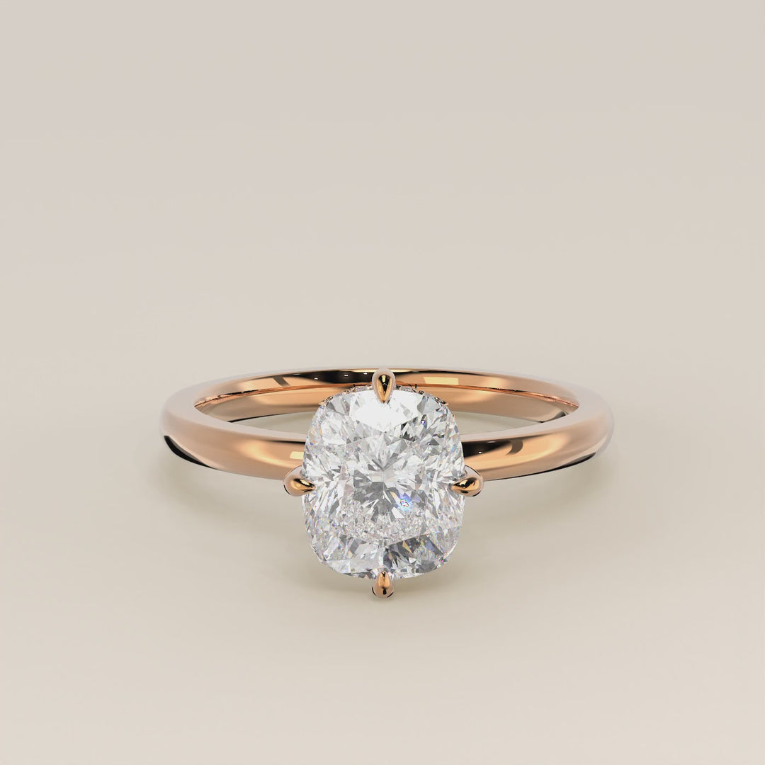 Camila - Elongated Cushion Lab Grown Diamond Ring Solitair with Compass Prongs and Hidden Halo (kopie)
