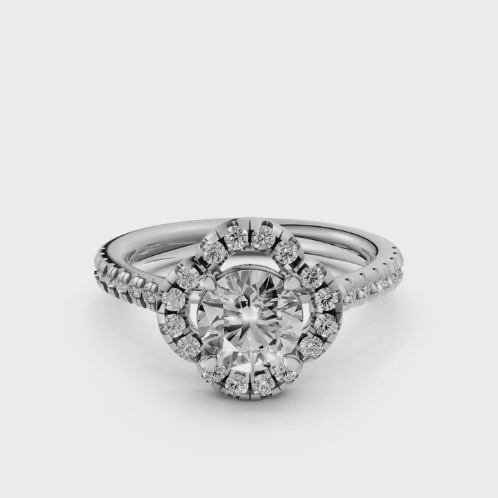 Flower Pave ring met Ronde Briljant - 18k Witgoud - 1,09 ct