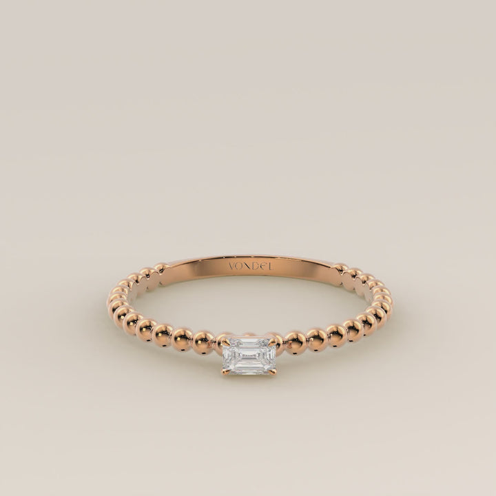 Lina - Emerald Lab Grown Diamond Ring with Round Dot Band