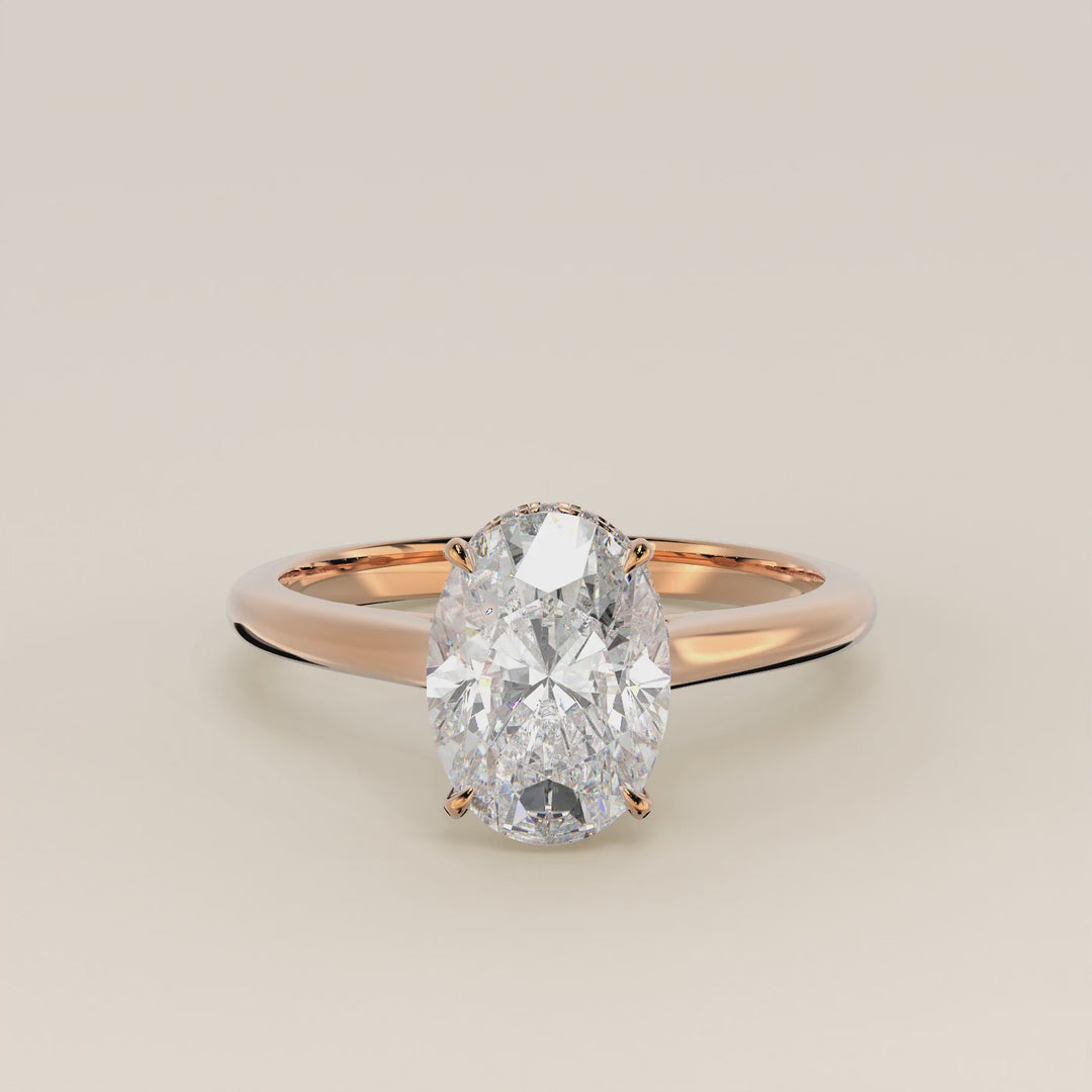 Mikki - Oval Solitair Lab Grown Diamond Ring with Cathedral Setting and Wrap Around Halo