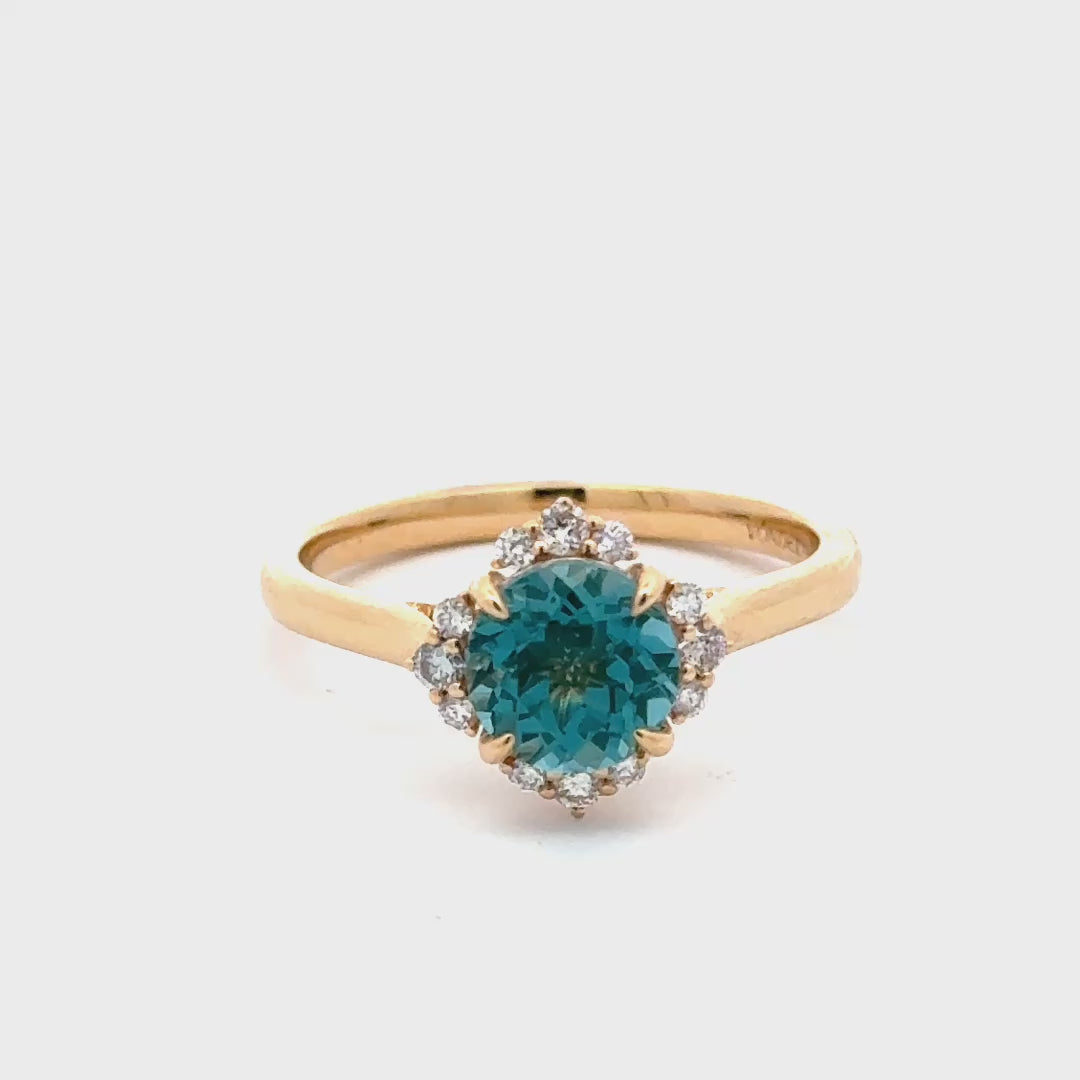Petrol Spinel 1,5 ct Round Brilliant Ring met Diamant  - 18K Geelgoud