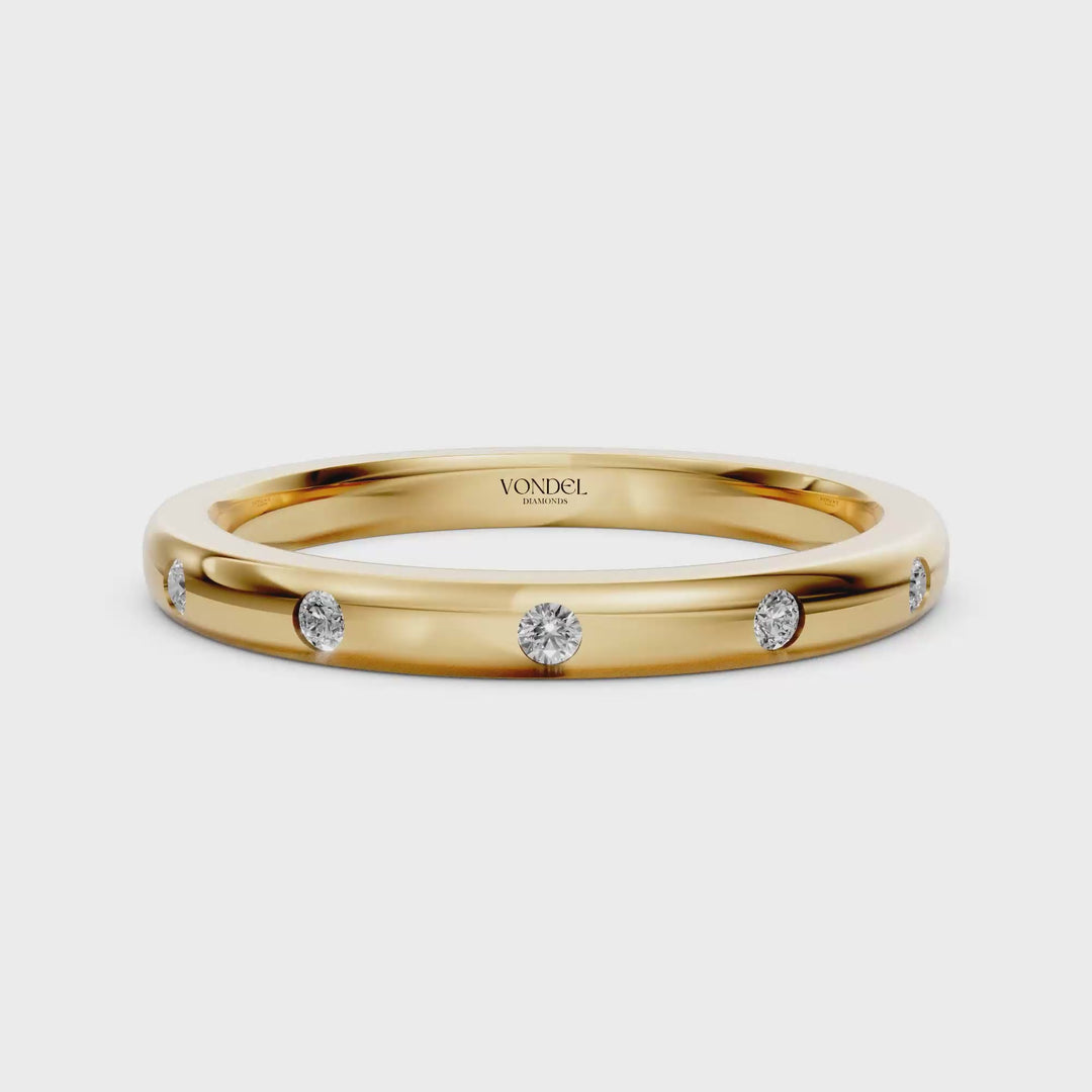 Ring met Flush Zetting Briljant Geslepen Diamanten - 18K Geelgoud - 0,14 ct