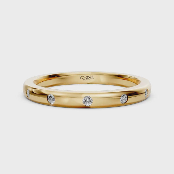 Ring met Flush Zetting Briljant Geslepen Diamanten - 18K Geelgoud - 0,14 ct