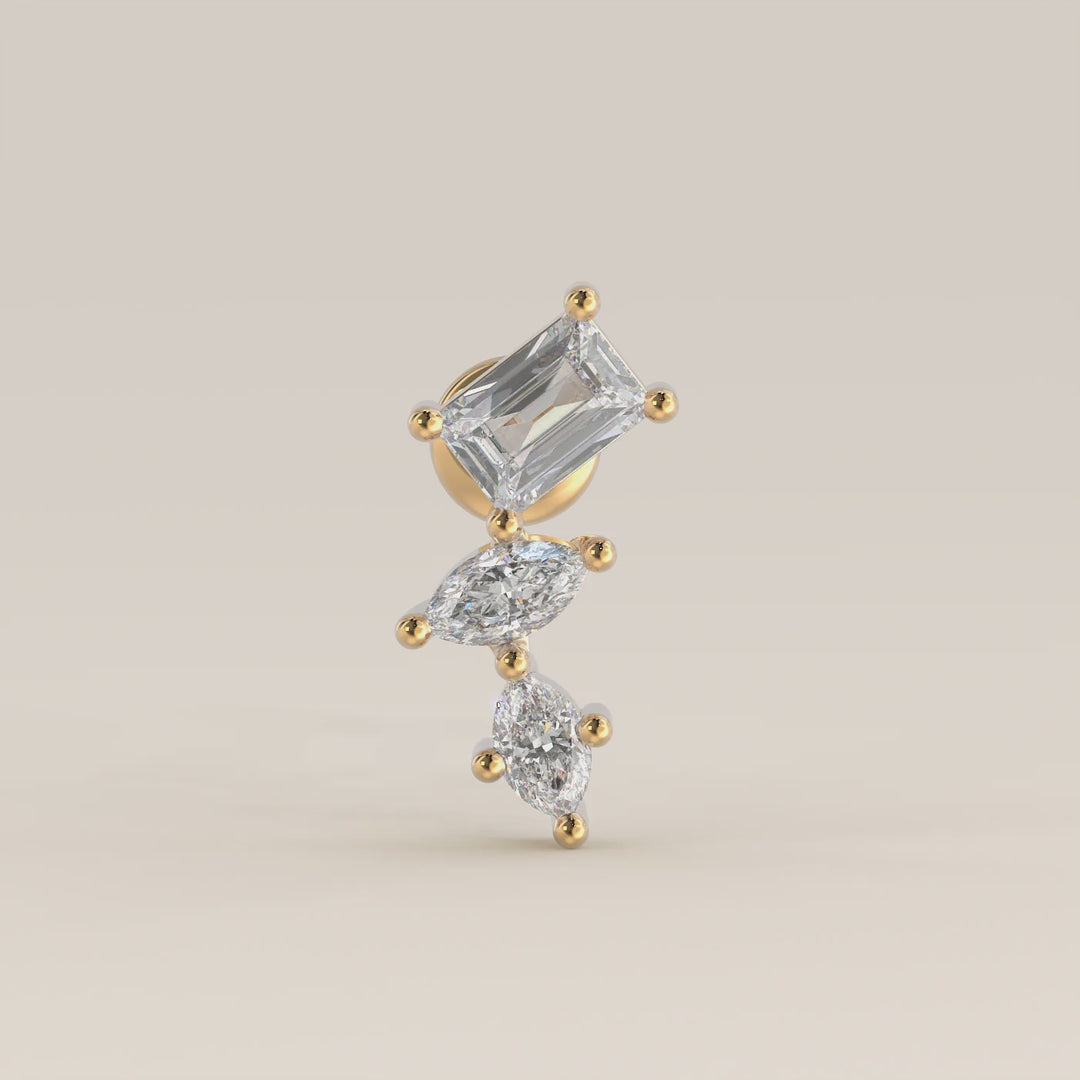 Radiance Radiant Marquise Three in a Row Cluster Lab Grown Diamond Piercing