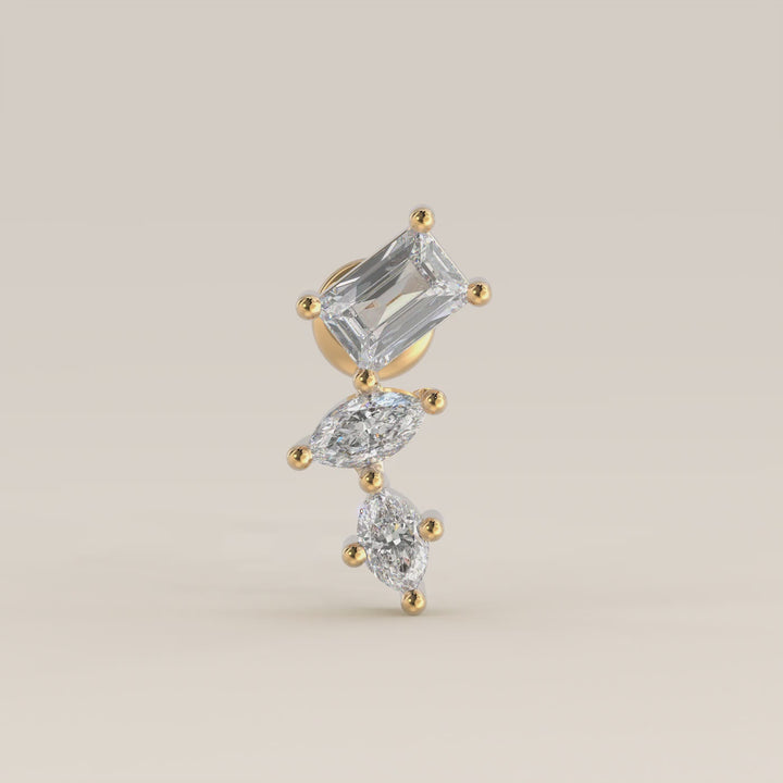 Radiance Radiant Marquise Three in a Row Cluster Lab Grown Diamond Piercing