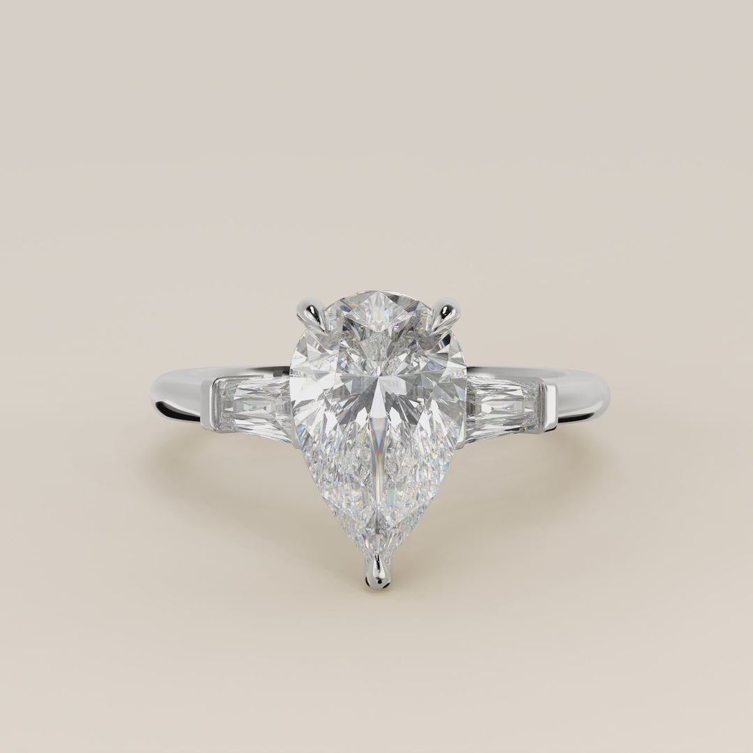 Alessia - Pear Baguette Trilogyy Lab Grown Diamond Ring with Pointed Prongs