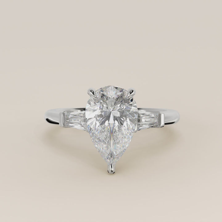 Alessia - Pear Baguette Trilogyy Lab Grown Diamond Ring with Pointed Prongs