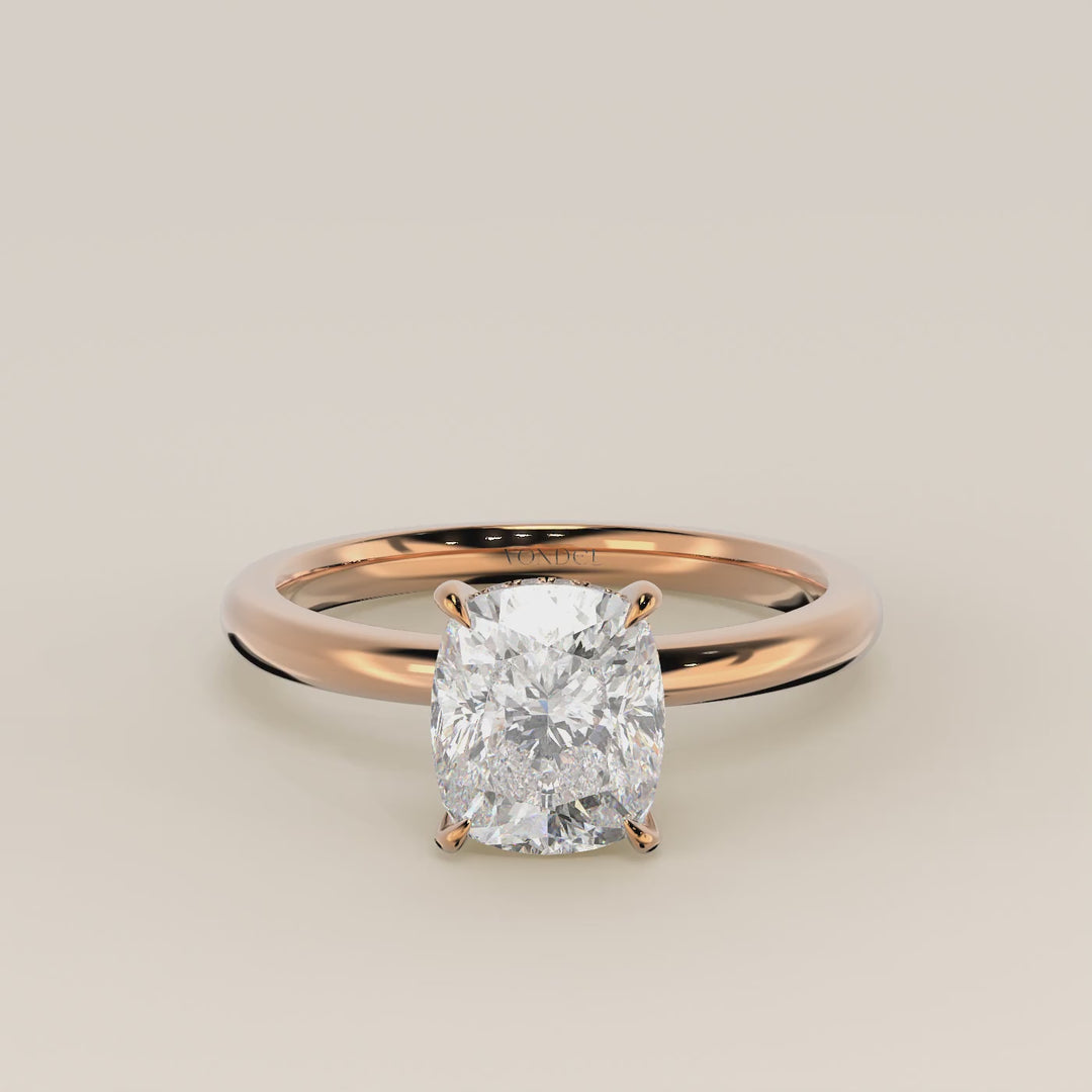 Verlovingsring elongated cushion lab grown diamant met hidden halo, rosegoud