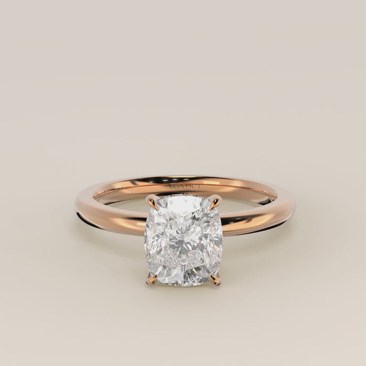 Verlovingsring elongated cushion lab grown diamant met hidden halo, rosegoud
