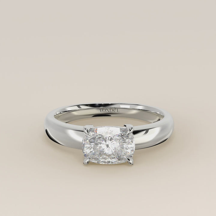 Joan - Anillo de diamantes cultivados en laboratorio, talla cojín alargada, con banda ancha.