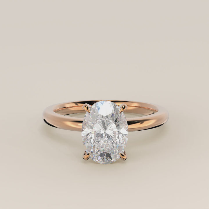 Verlovingsring ovaal lab grown diamant met hidden halo, rosegoud