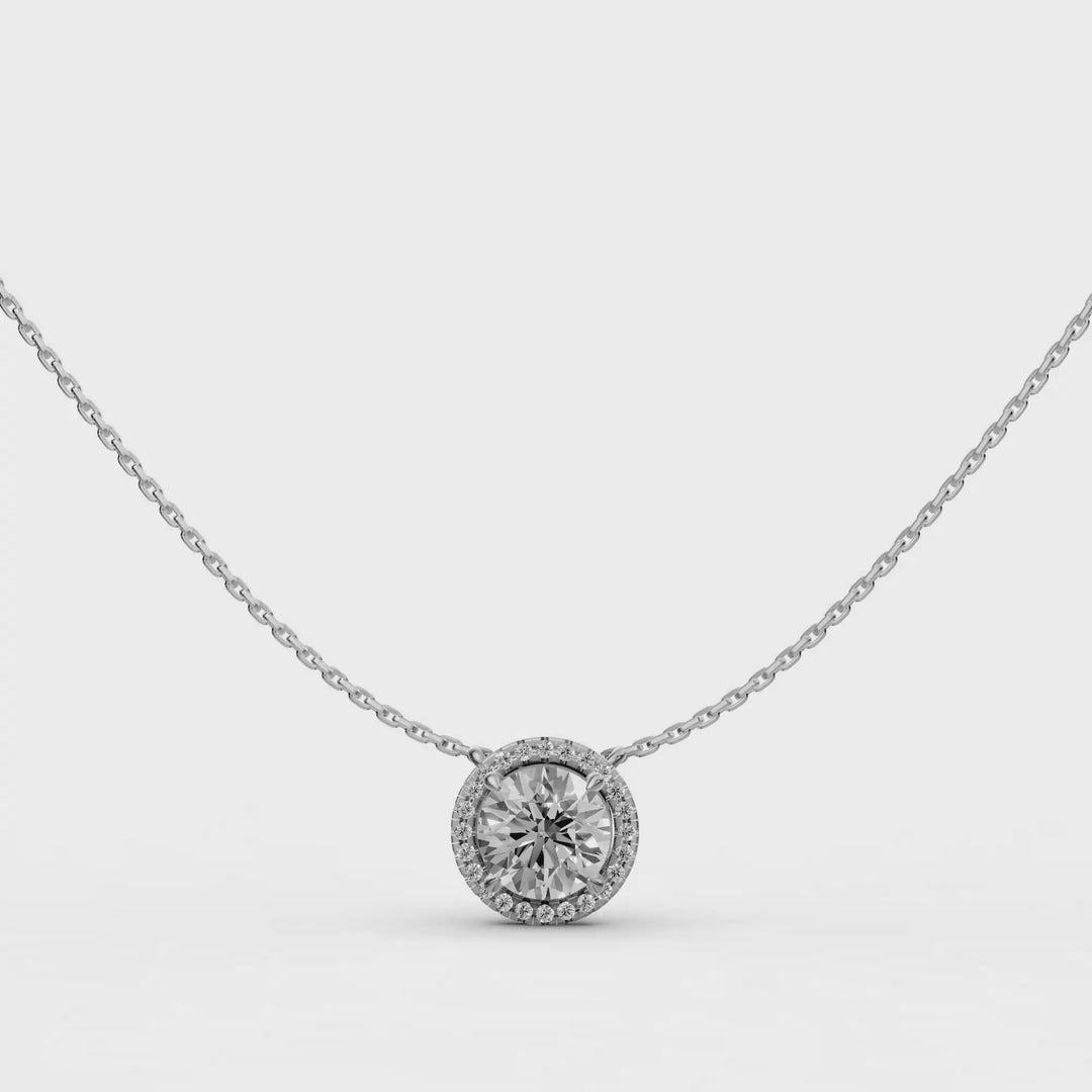 Rond Briljant Halo Pendant Collier  - 18K Goud