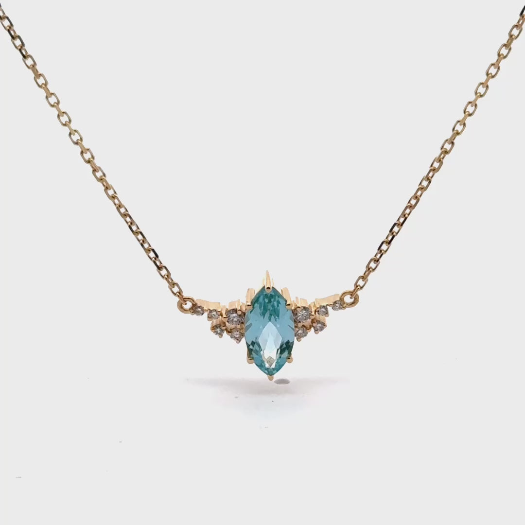 Marquise Blauwe 1 ct Spinel Ketting Diamant Snowdrift  - 18K Goud