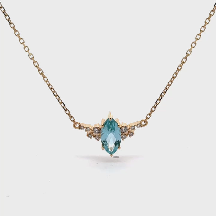Marquise Blauwe 1 ct Spinel Ketting Diamant Snowdrift  - 18K Goud