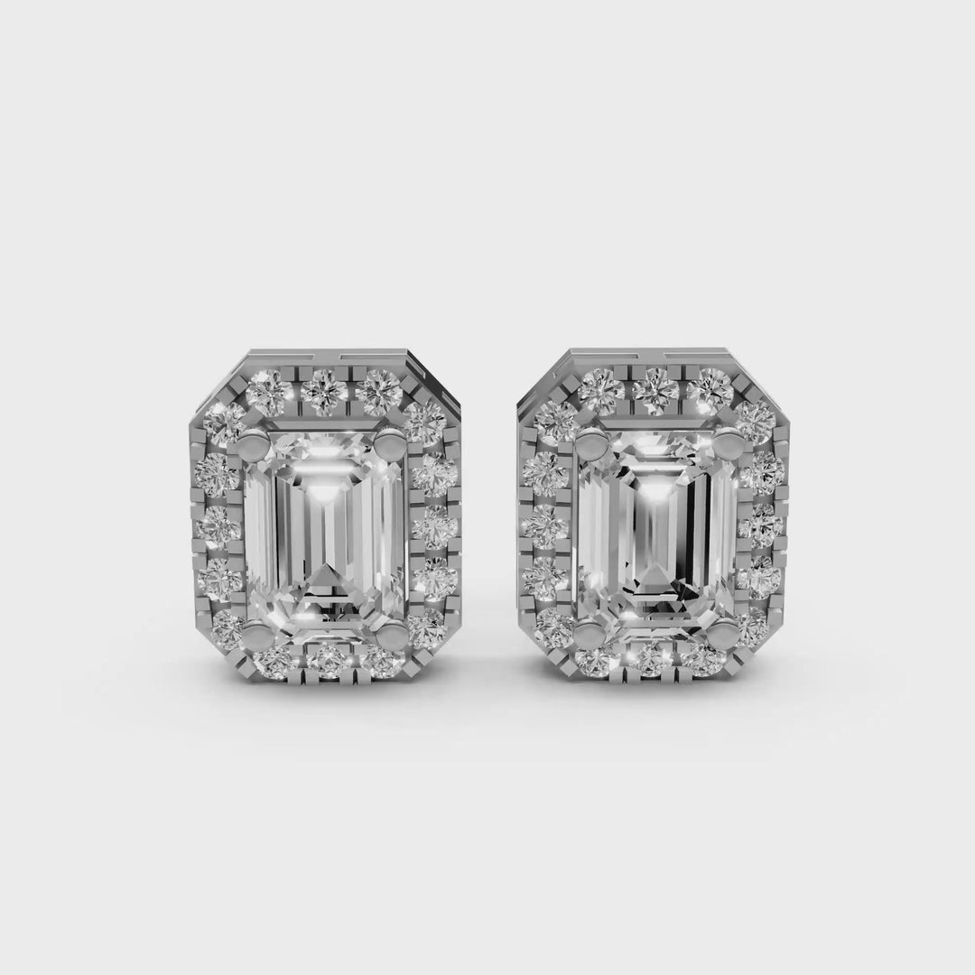 Emerald halo stud oorbellen Vondel Diamonds