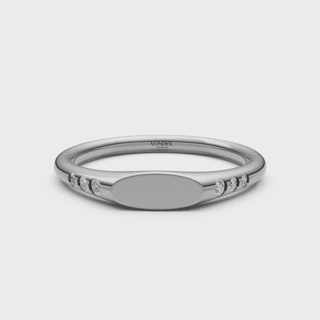 Zegelring met gravering naar keuze, 6 diamantjes - 0,08 ct