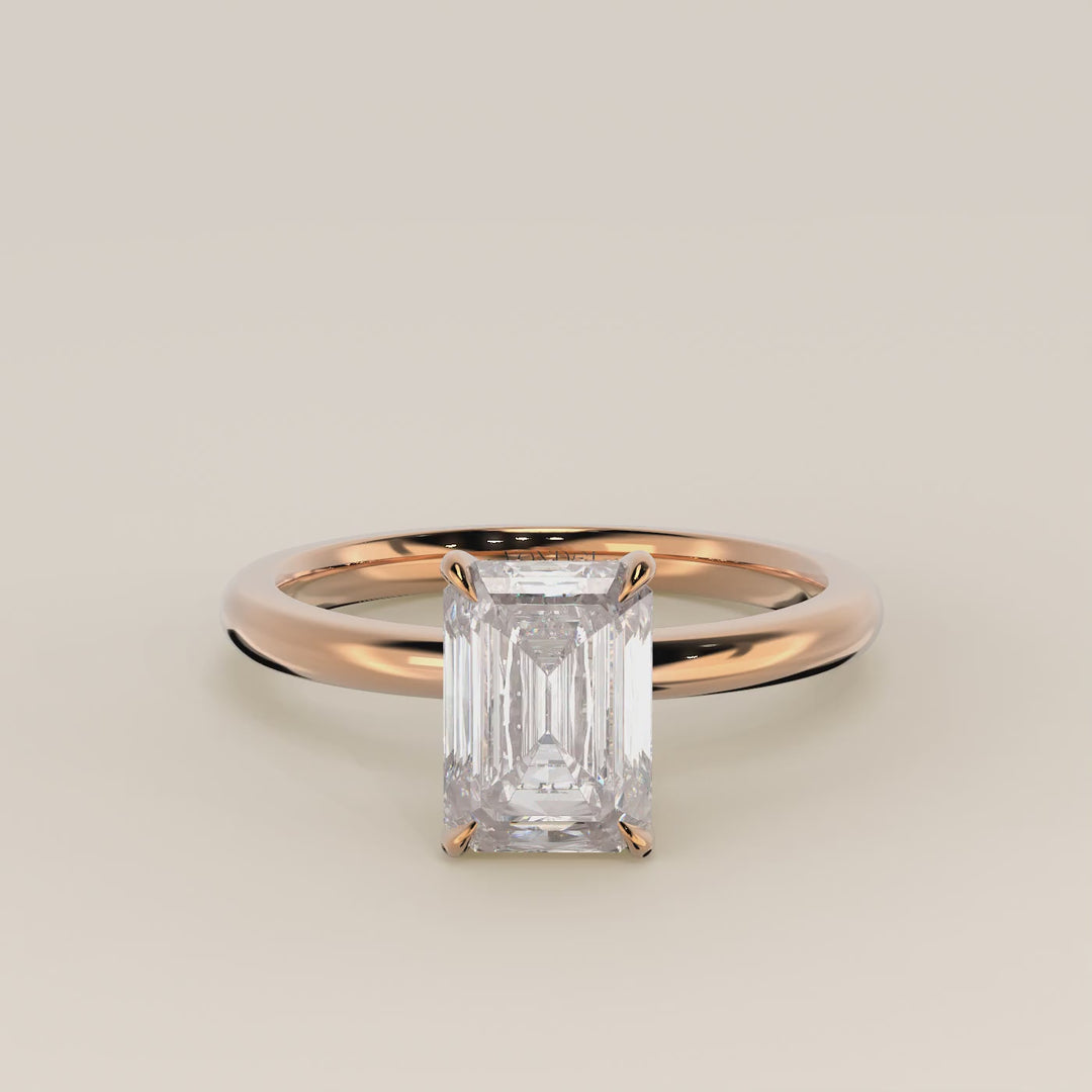 Verlovingsring emerald lab grown diamant met hidden halo, rosegoud