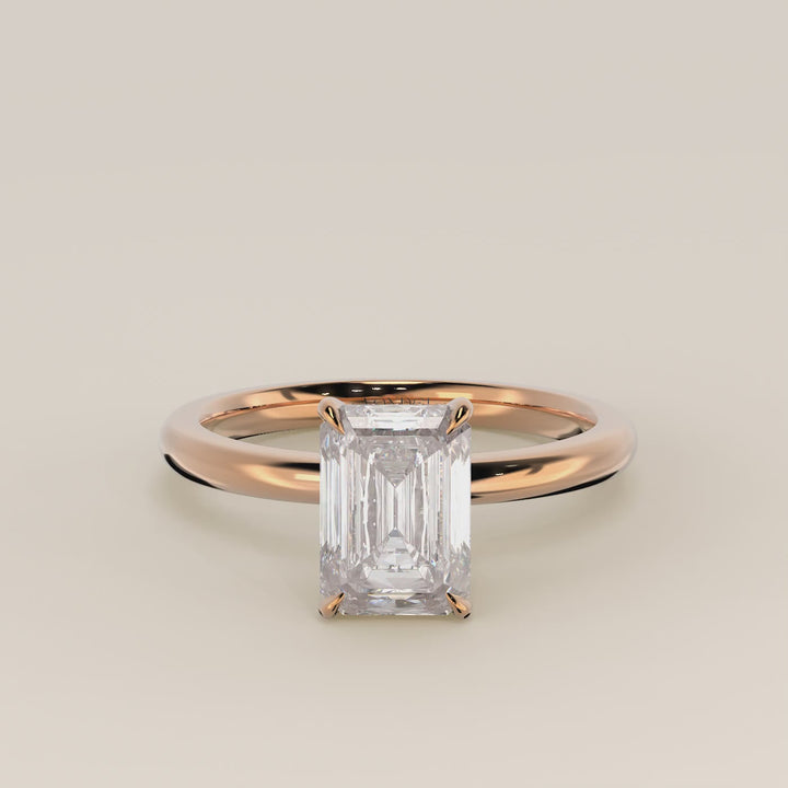 Verlovingsring emerald lab grown diamant met hidden halo, rosegoud