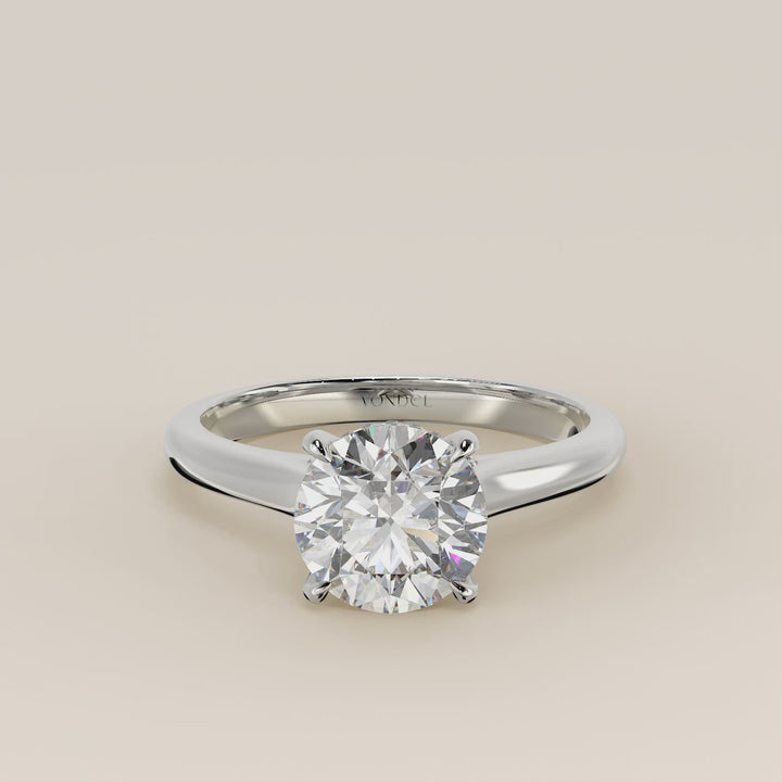 Verlovingsring rond lab grown diamant met cathedral setting, hidden halo en diamond bridge, witgoud