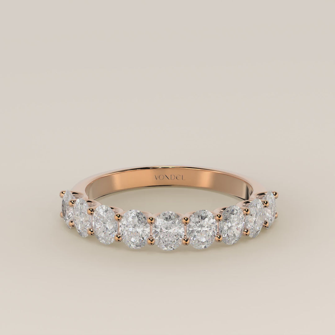 Ovaal half eternity lab grown diamant ring met u-zetting, rosegoud
