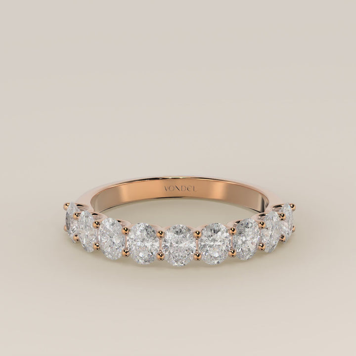 Ovaal half eternity lab grown diamant ring met u-zetting, rosegoud
