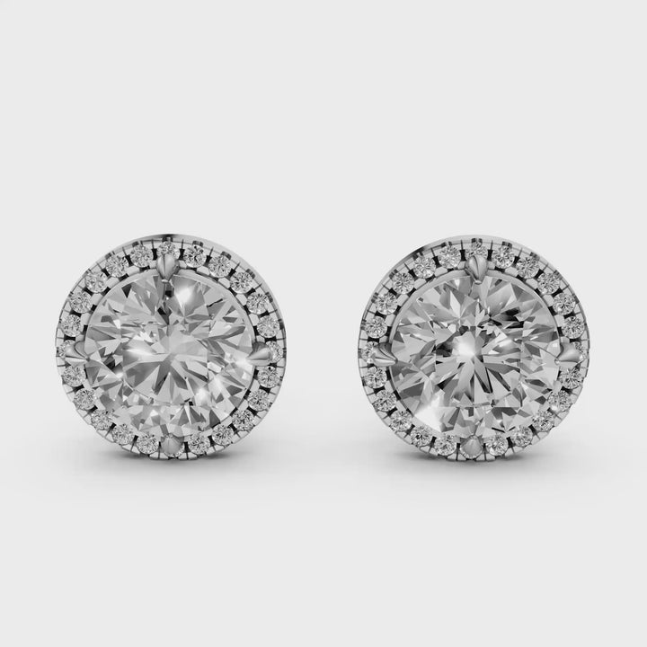 Bibi - In Stock - Round Brilliant Halo Lab Grown Diamond Stud Earrings - 18K Gold - 1.1 ct