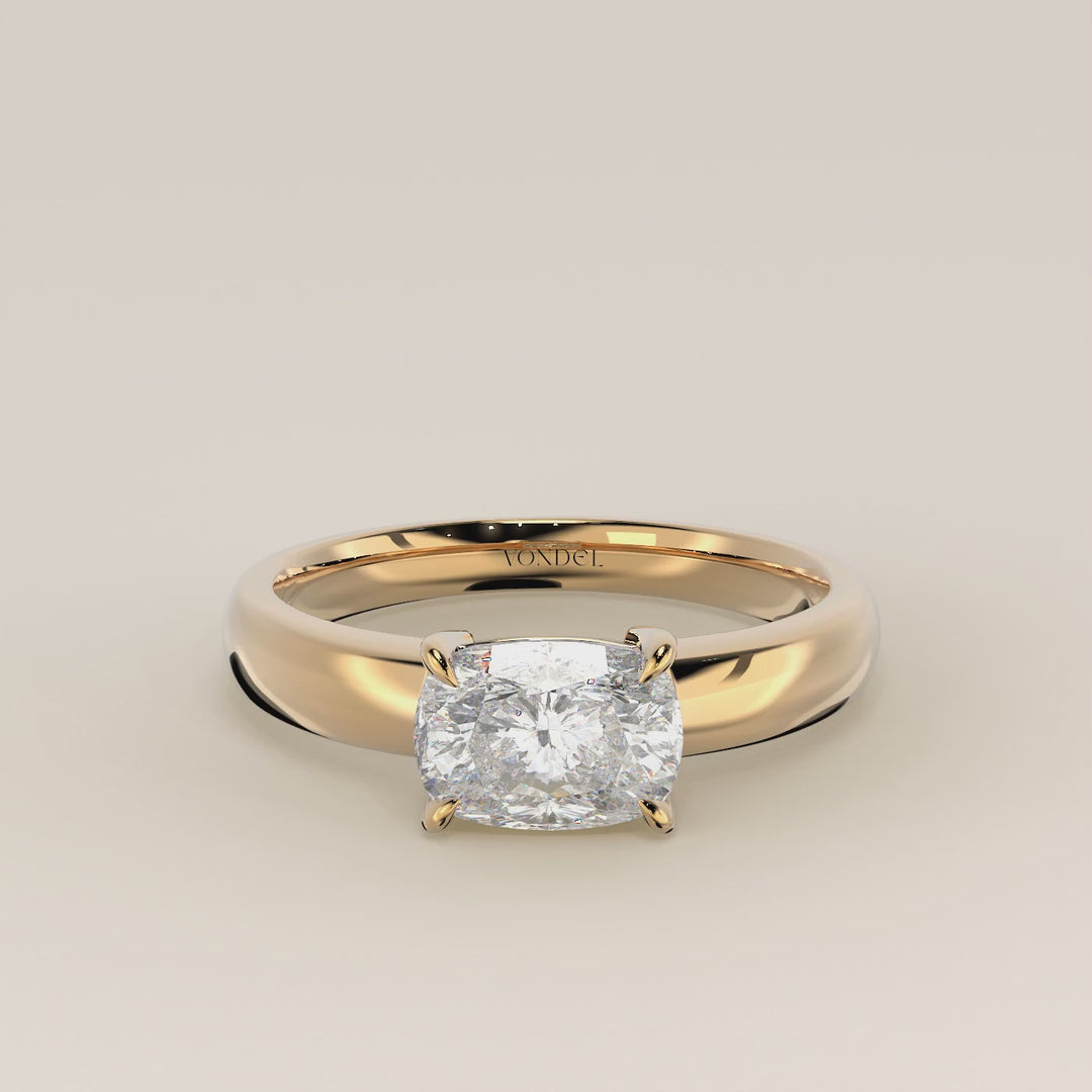 Joan - Anillo de diamantes cultivados en laboratorio, talla cojín alargada, con banda ancha.