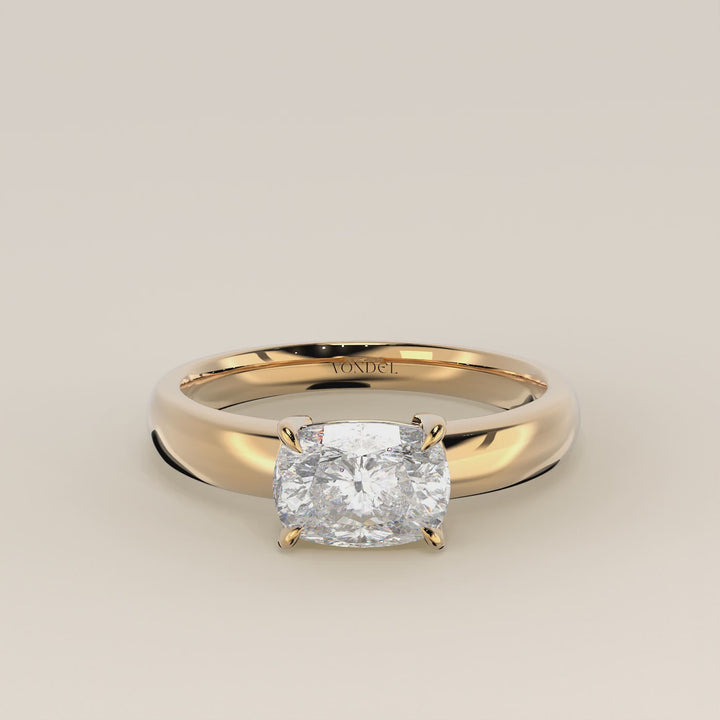 Joan - Anillo de diamantes cultivados en laboratorio, talla cojín alargada, con banda ancha.