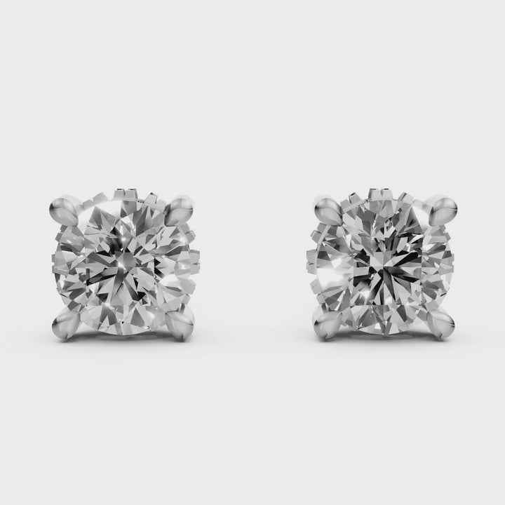 Rond Briljant Stud Oorbellen met Hidden Halo - 18K Witgoud - 1,10 ct