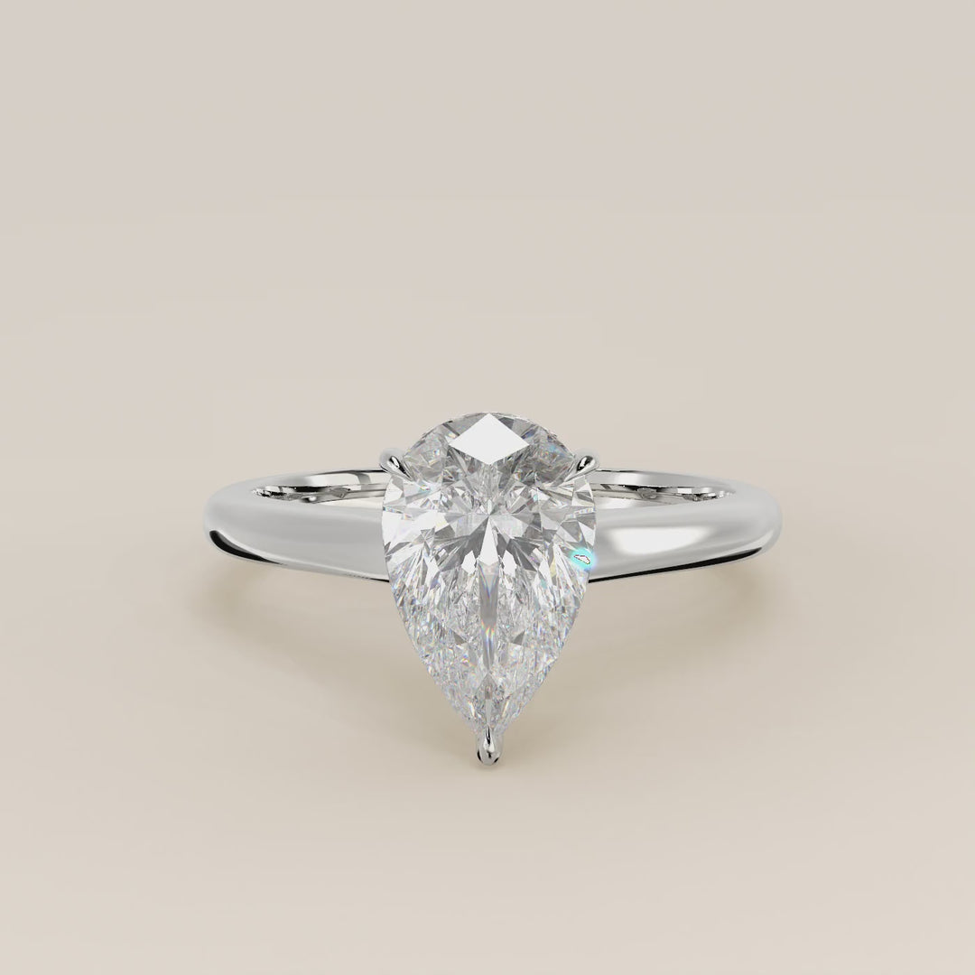 Verlovingsring peer lab grown diamant met cathedral setting en hidden halo, witgoud