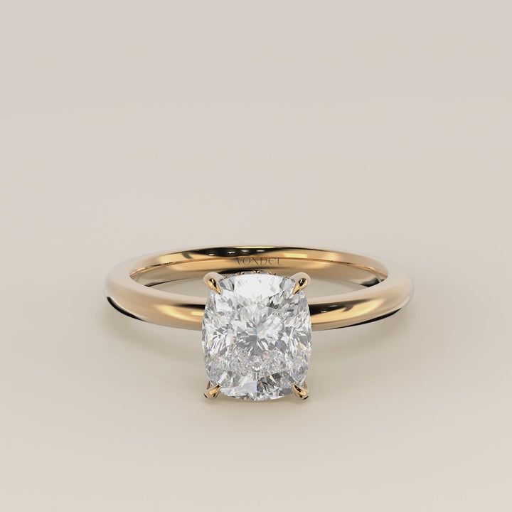 Verlovingsring elongated cushion lab grown diamant met hidden halo, geelgoud