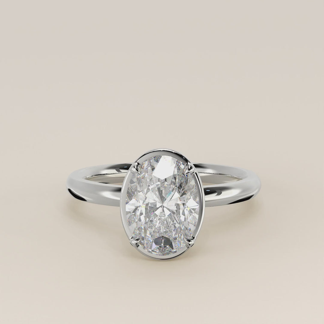 Belle - Oval Lab Grown Diamond Ring Solitair with Faux Bezel Setting