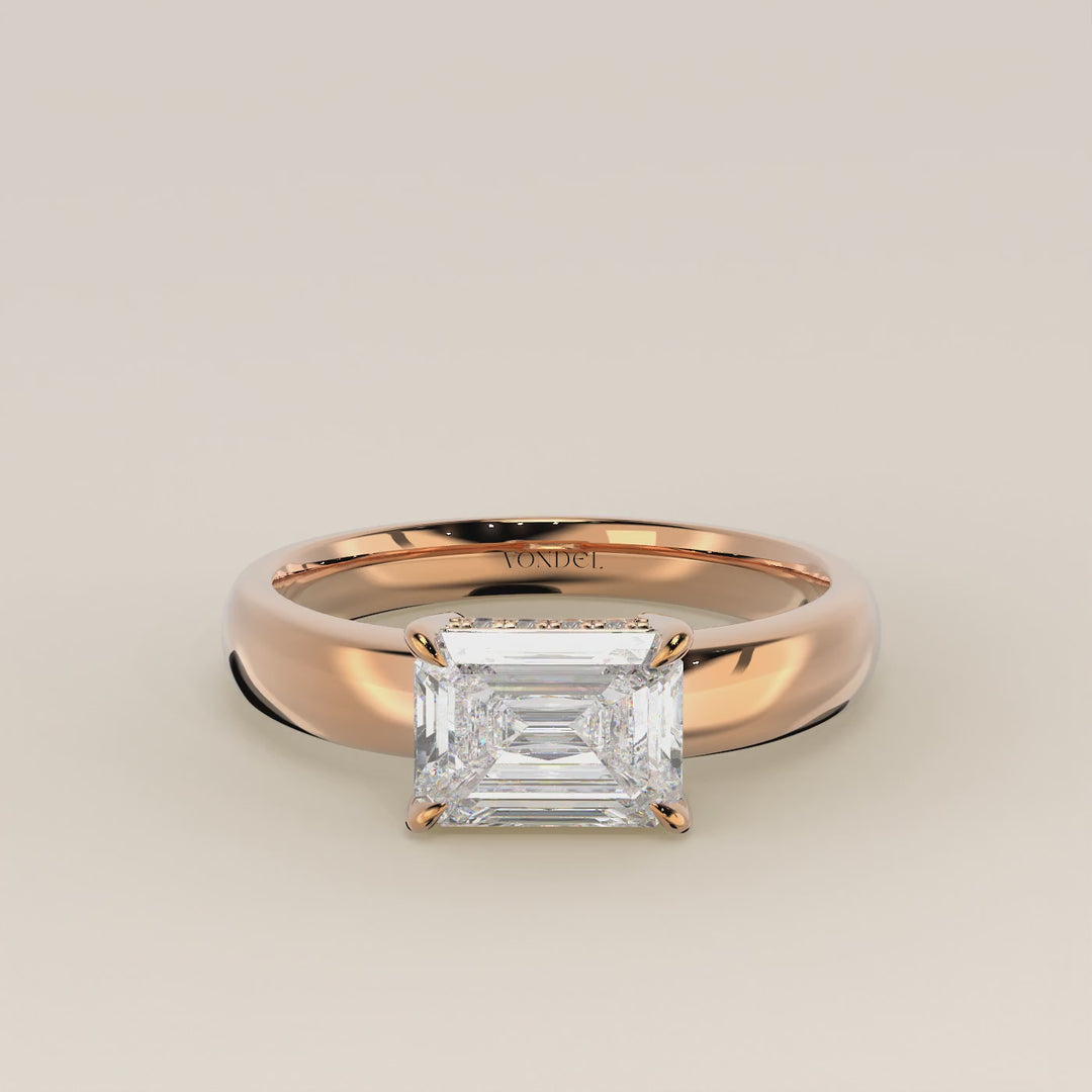 Joanne - Emerald East to West Lab Grown Diamond Ring with Double Hidden Halo and Wide Band