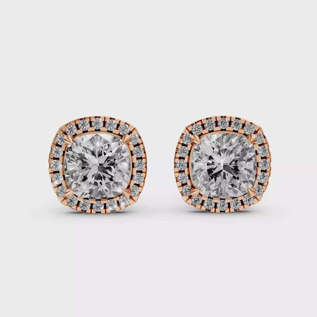 Cushion Halo Stud Oorbellen - 18K Goud