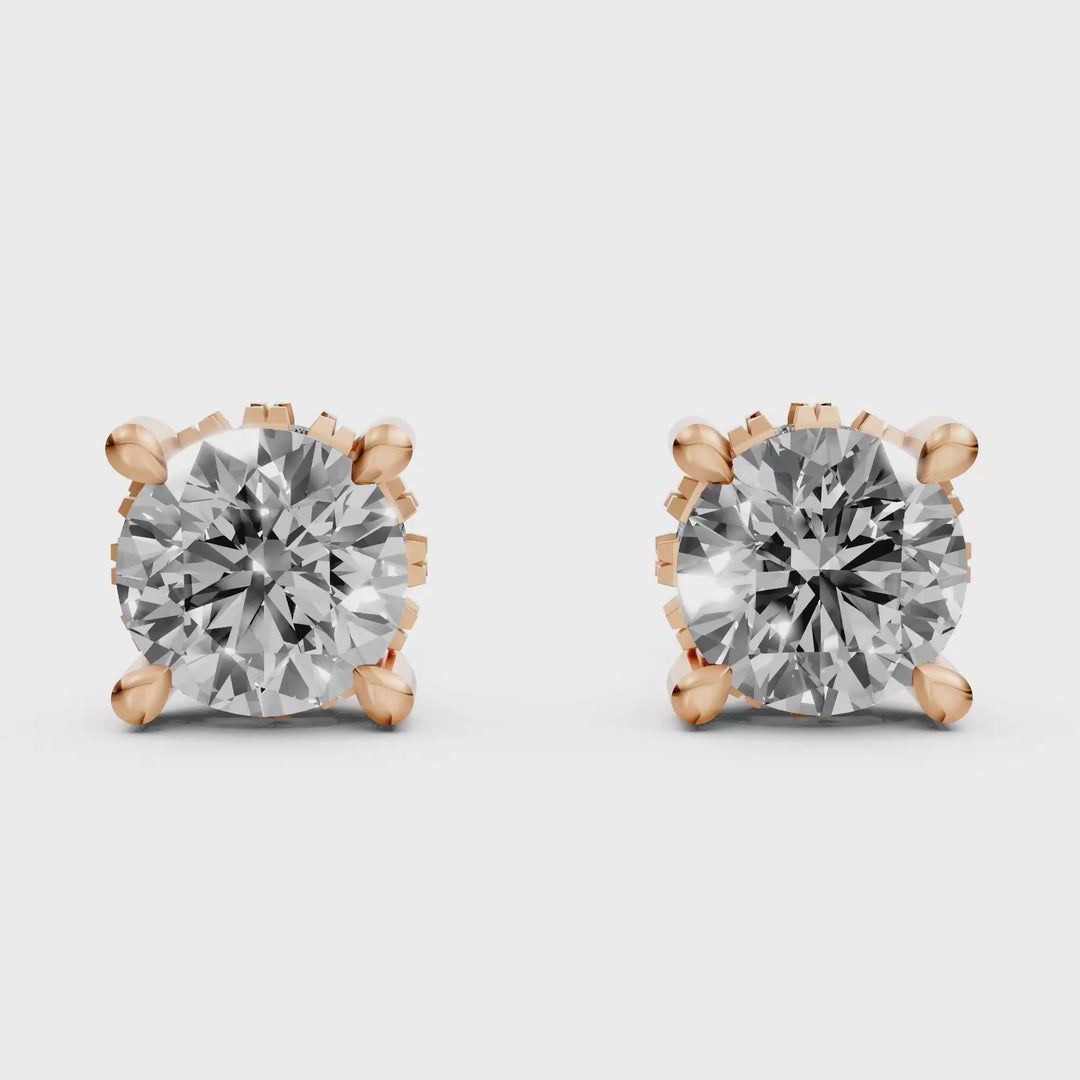 Rond Briljant Stud Oorbellen met Hidden Halo - 18K Rosegoud - 1,084 ct