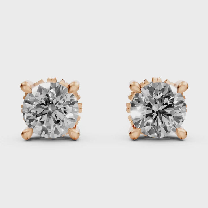 Rond Briljant Stud Oorbellen met Hidden Halo - 18K Rosegoud - 1,084 ct
