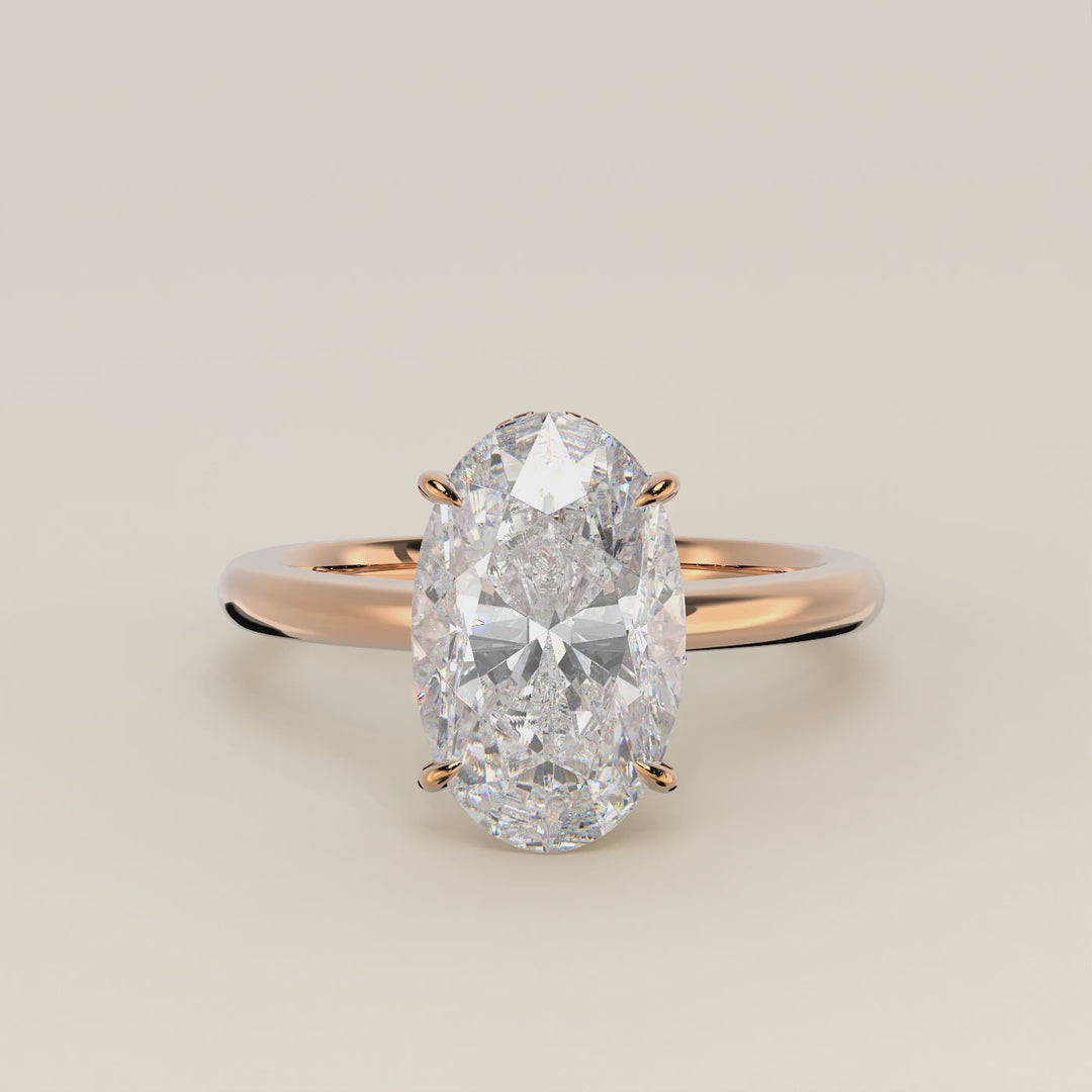 Lauren - Oval Lab Grown Diamond Ring Solitair with Hidden Halo and Open Band
