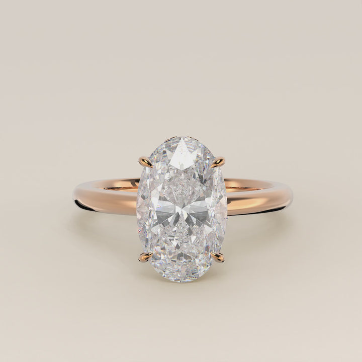 Lauren - Oval Lab Grown Diamond Ring Solitair with Hidden Halo and Open Band