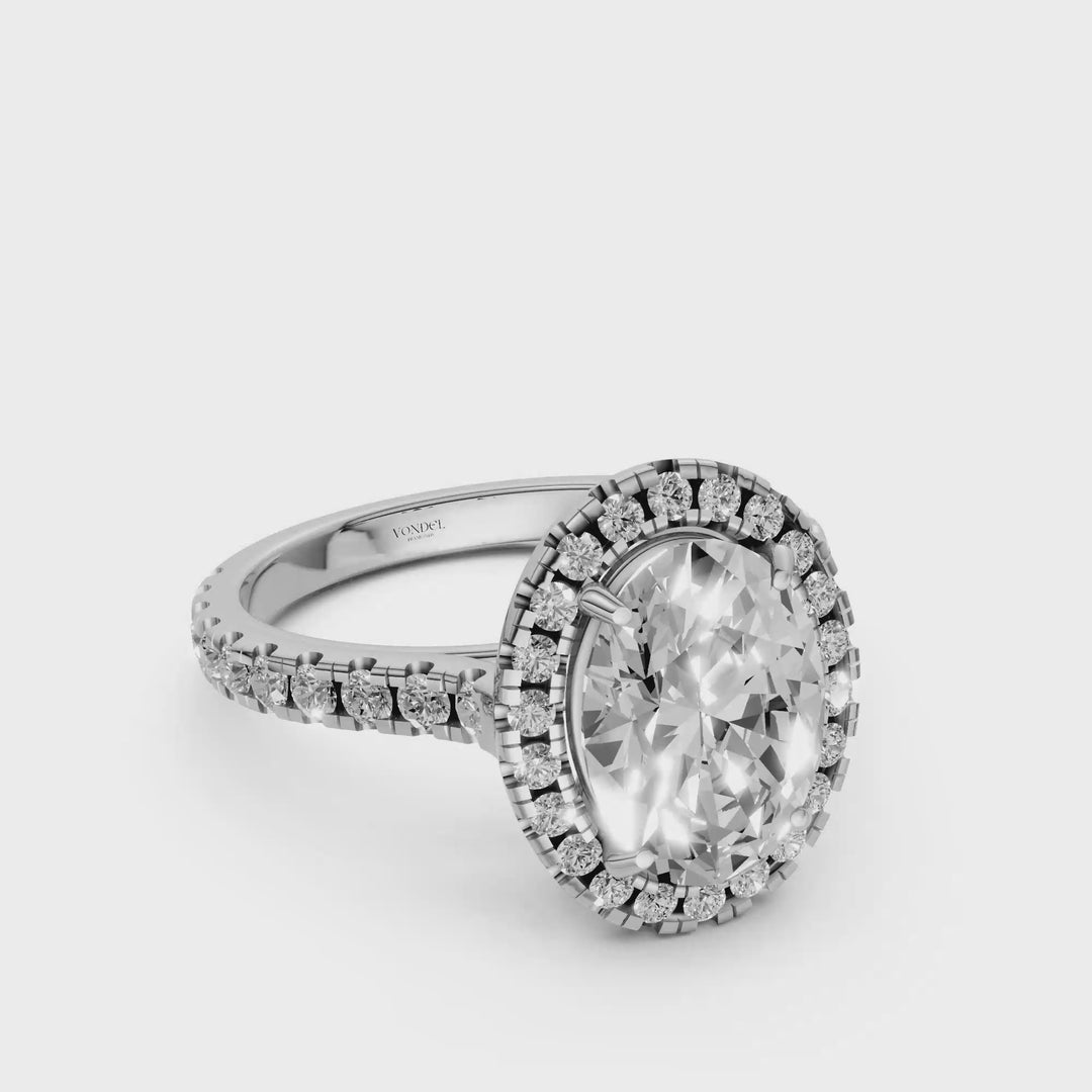 Ovale Halo Ring met Pave Band - 18K Witgoud - 2,61 ct