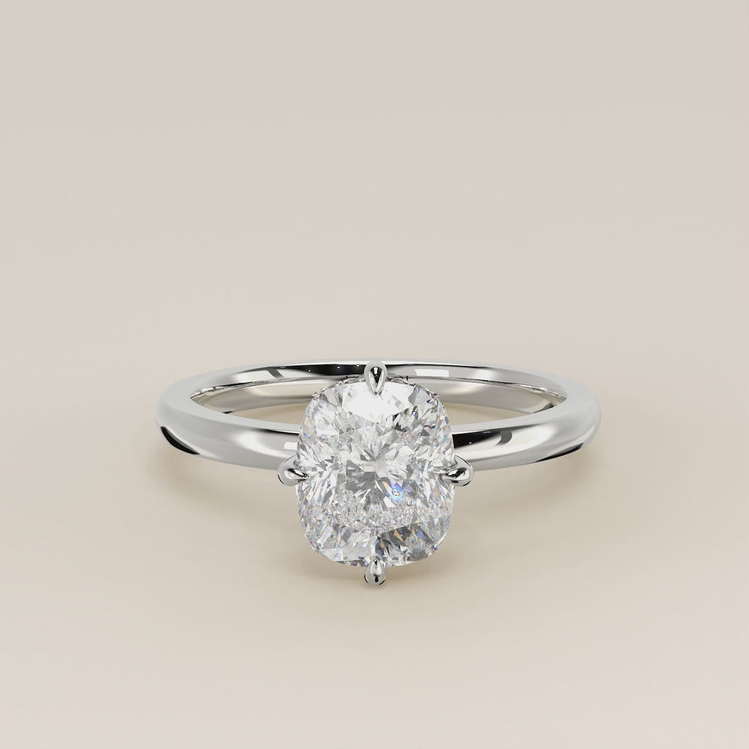 Camila - Elongated Cushion Lab Grown Diamond Ring Solitair with Compass Prongs and Hidden Halo (kopie)