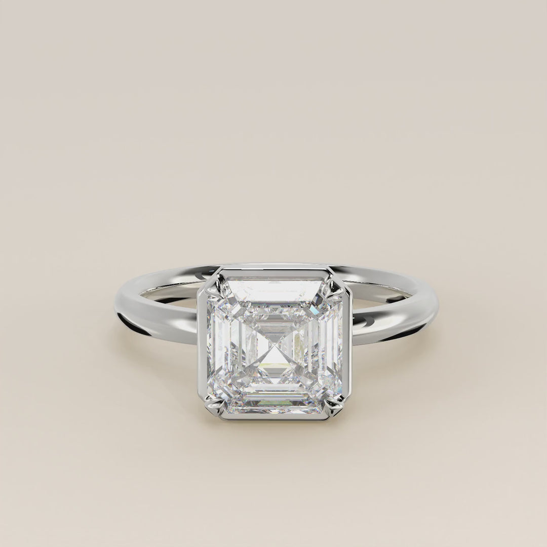 Belle - Asscher Lab Grown Diamond Ring Solitair with Faux Bezel Setting